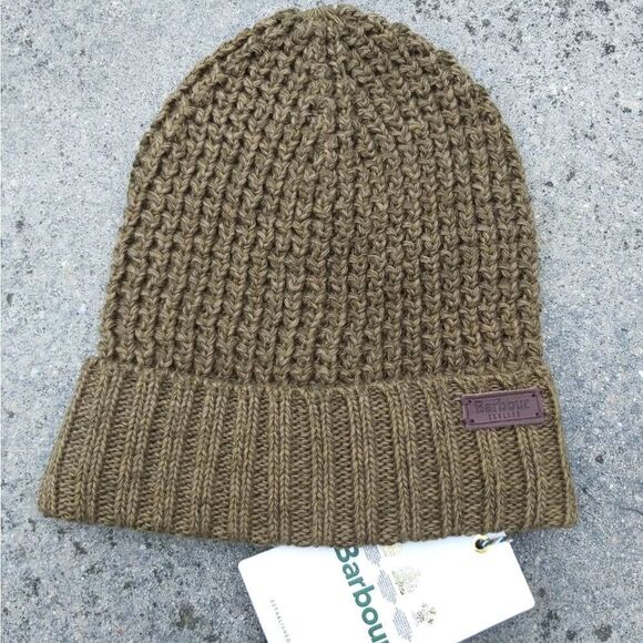 BARBOUR Darnick Olive Cotton BEANIE Knitted Toque Cuff unisex main image 9